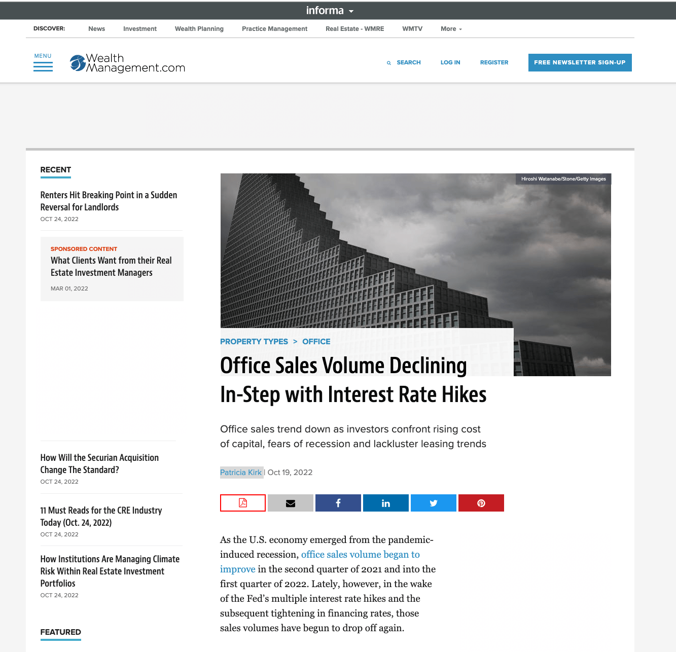 Office Sales Volume Declining In-Step with Interest Rate Hikes