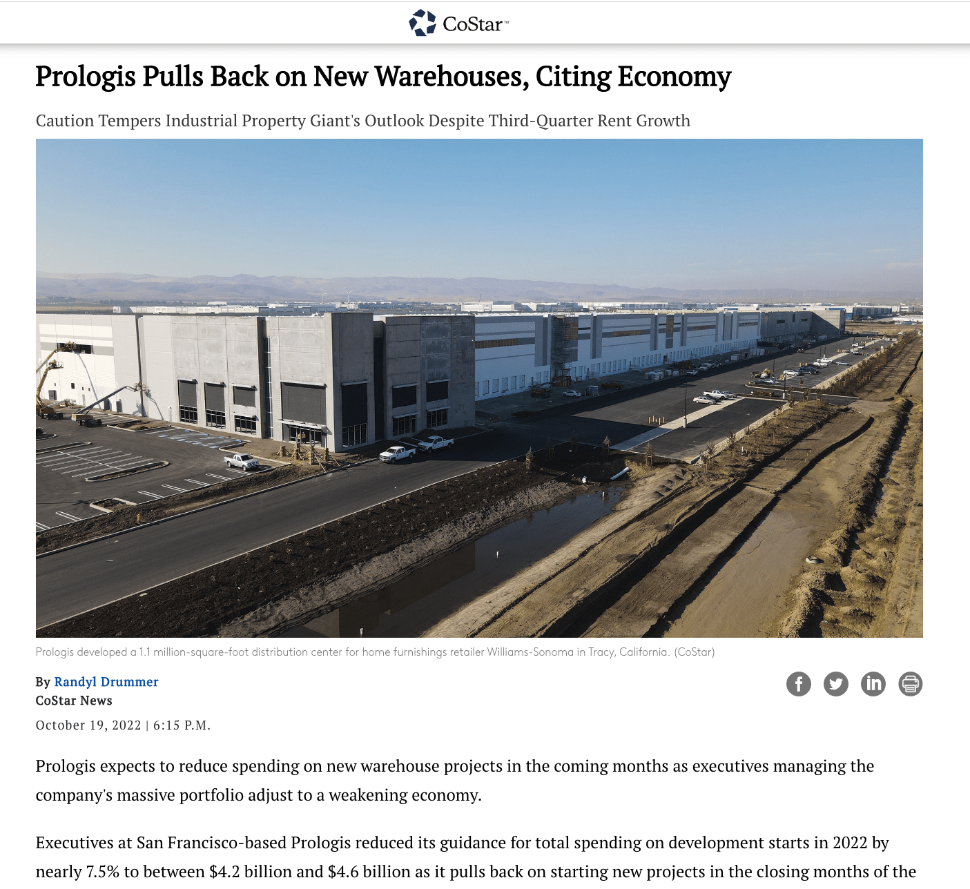 Prologis Pulls Back on New Warehouses, Citing Economy